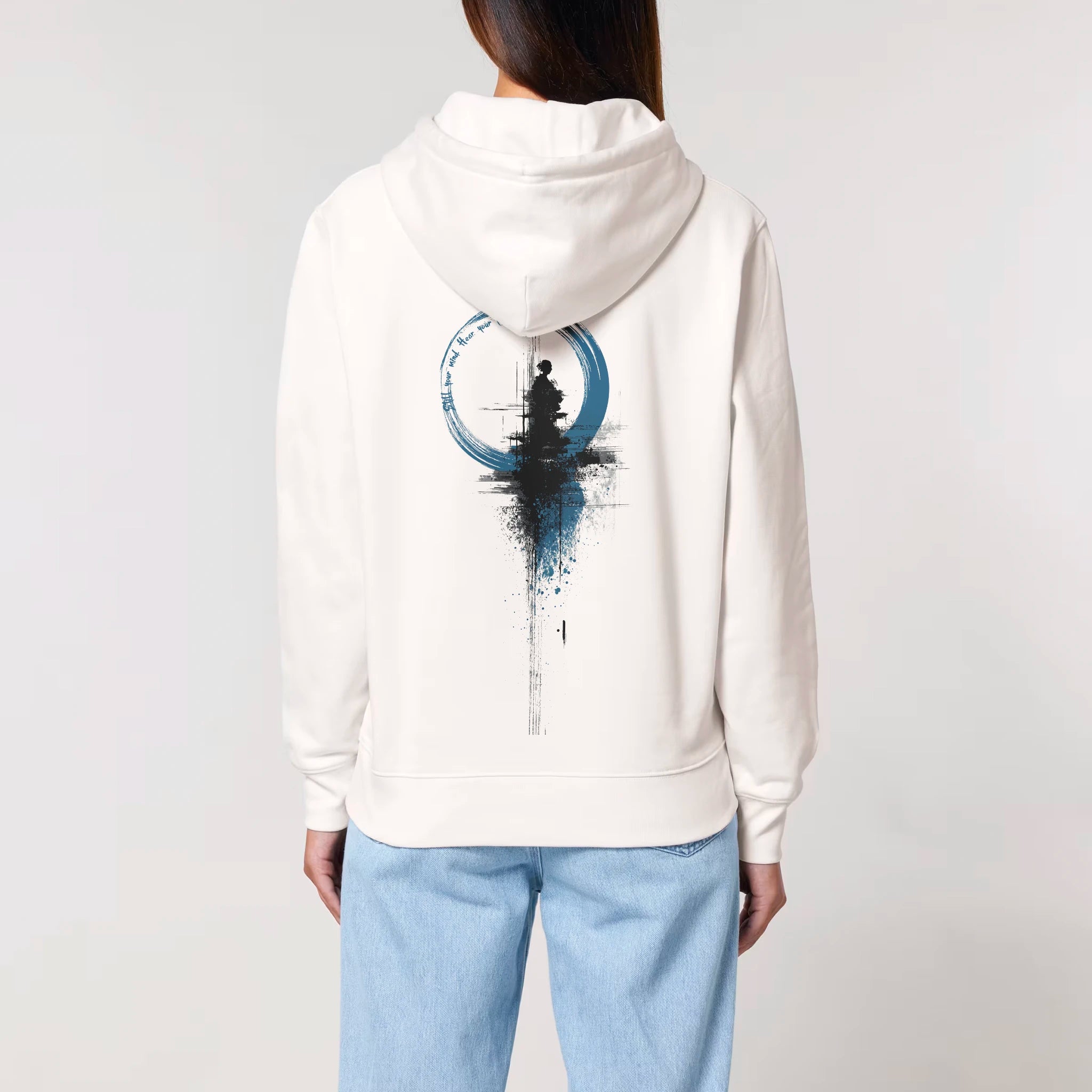 Unisex Heavyweight Organic Hoodie Off-white model female back Inner Truth