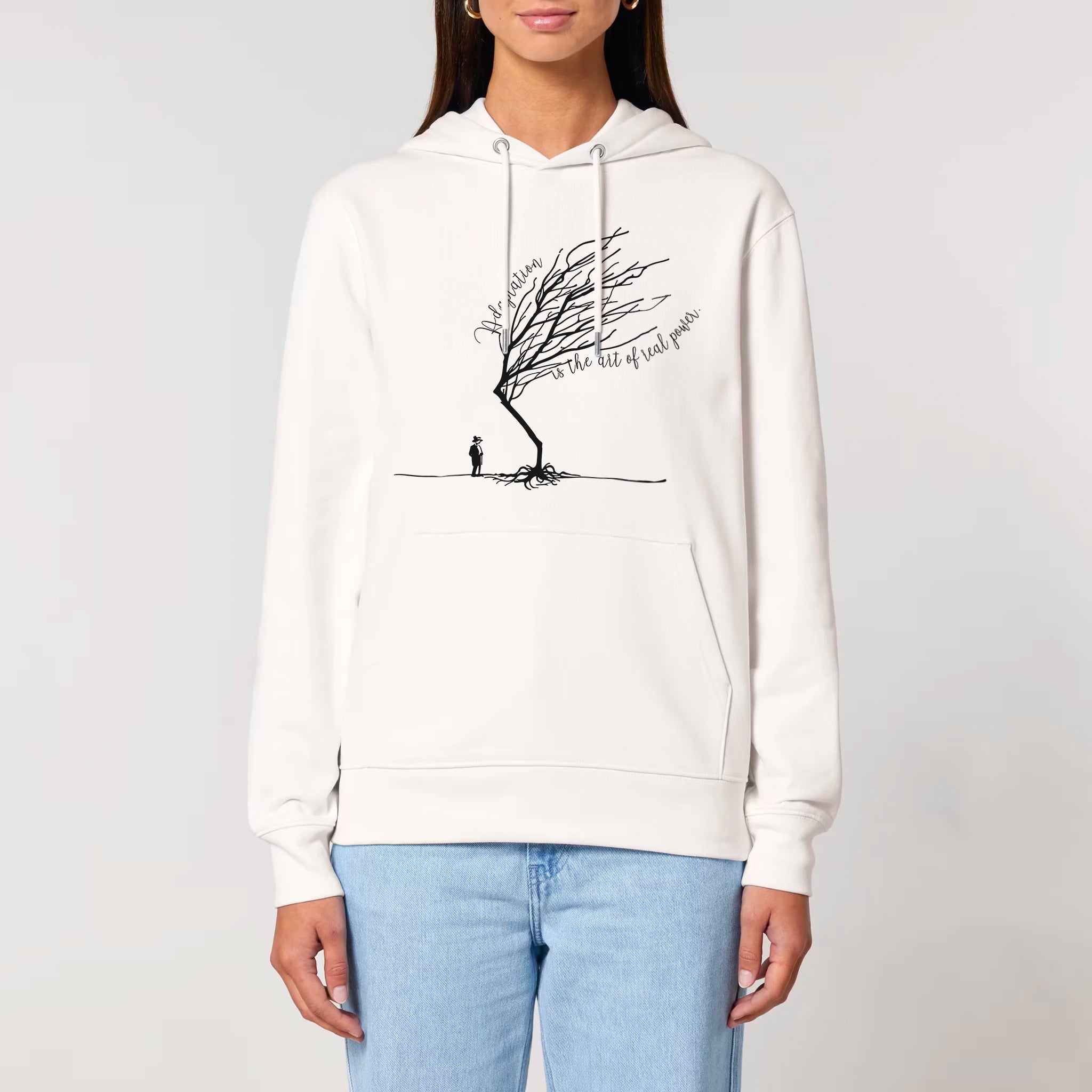 Unisex Heavyweight Organic Hoodie Off-white model female front Bend Not Break