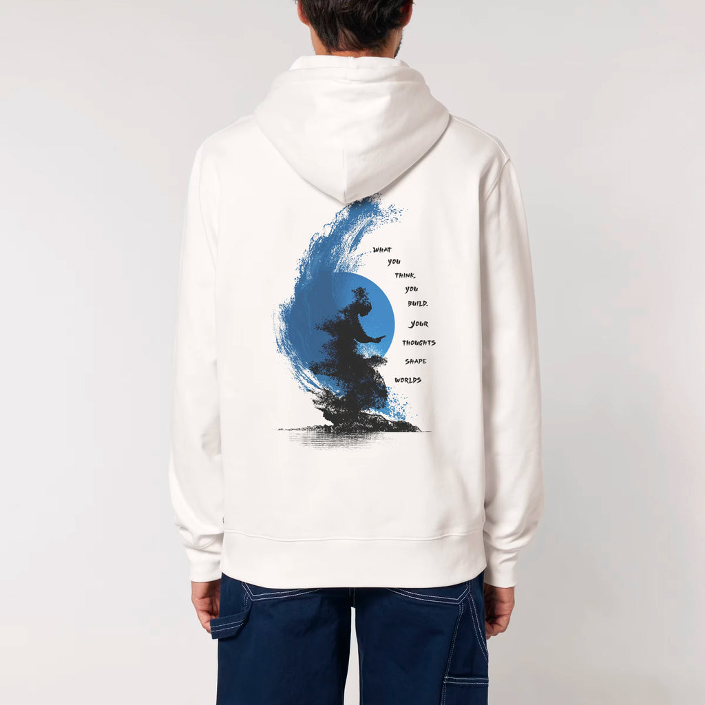 Unisex Heavyweight Organic Hoodie Off-white model male back No Limits