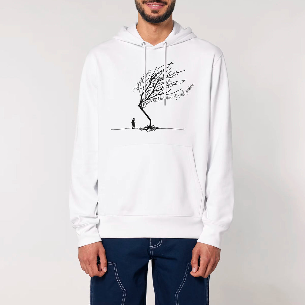 Unisex Heavyweight Organic Hoodie White model male front Bend Not Break