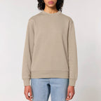 Unisex Heavyweight Organic Sweatshirt Desert Dust model female front Control Tool