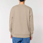 Unisex Heavyweight Organic Sweatshirt Desert Dust model male back Bend Not Break
