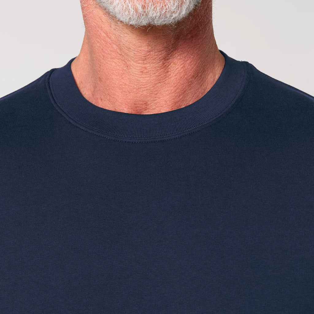 Unisex Heavyweight Organic Sweatshirt French Navy neck model Life on Display