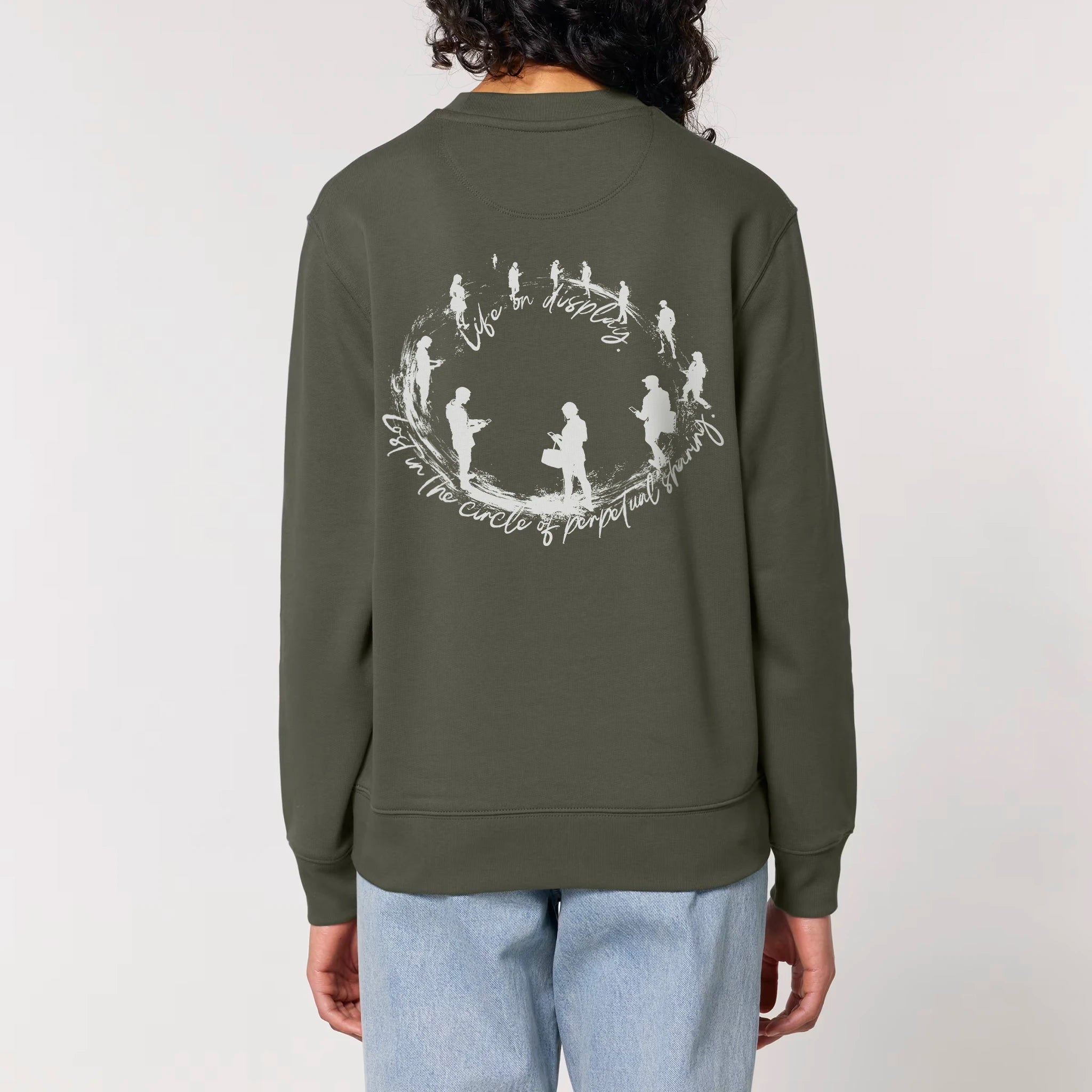 Unisex Heavyweight Organic Sweatshirt Khaki model female back Life on Display