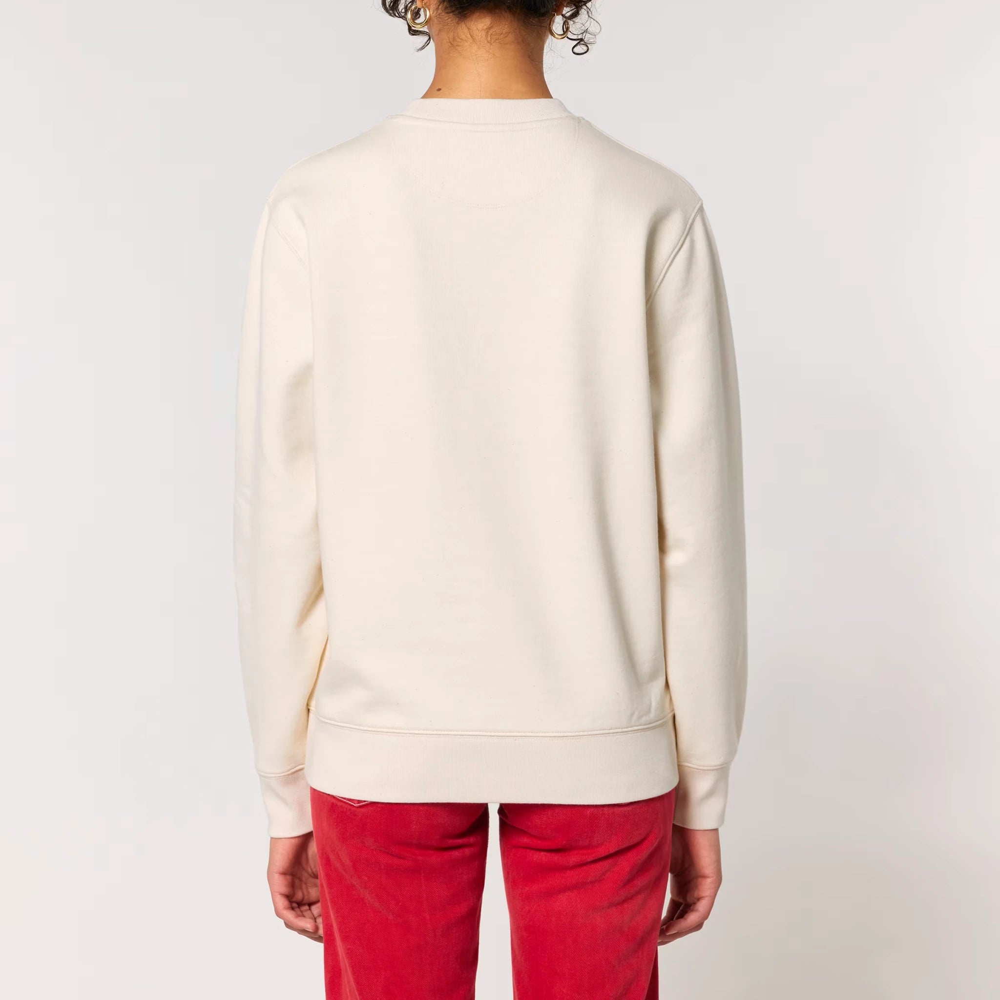 Unisex Heavyweight Organic Sweatshirt Natural Raw model female back Always Been 