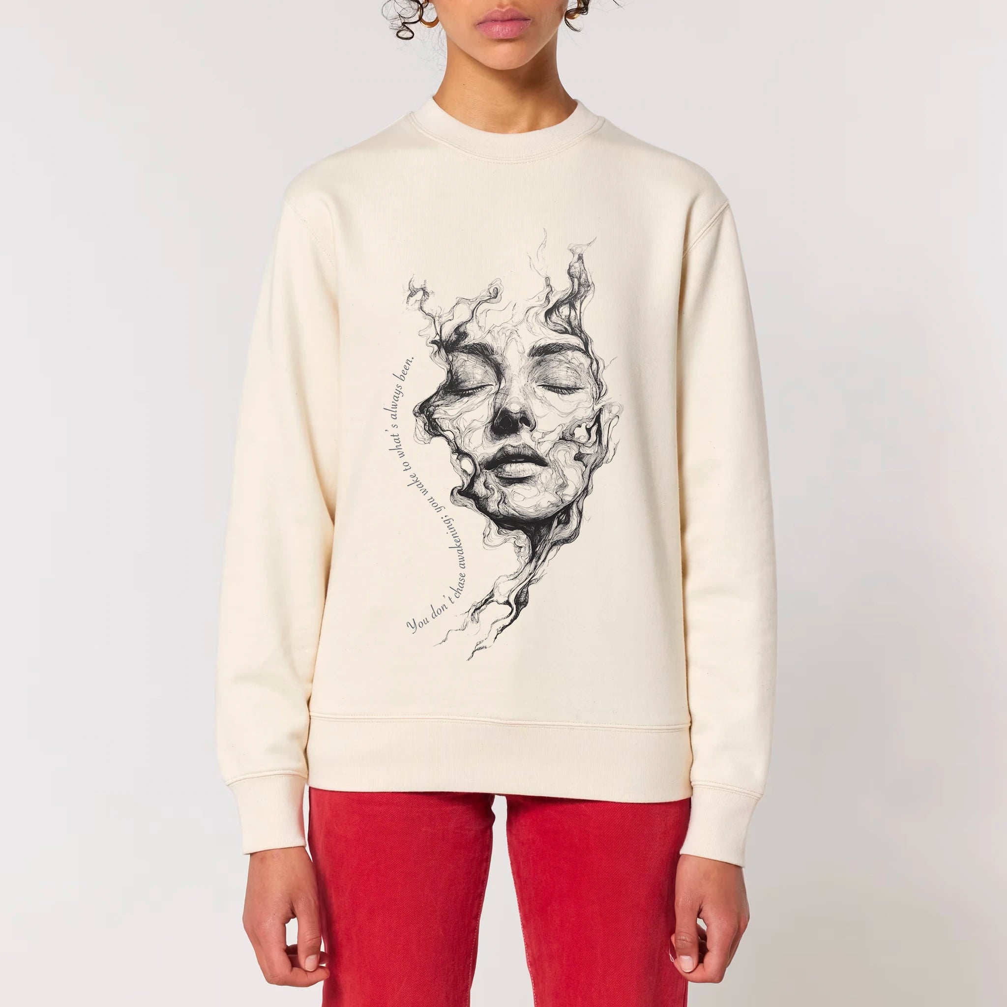 Unisex Heavyweight Organic Sweatshirt Natural Raw model female front Always Been 