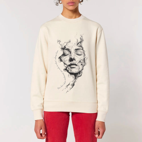 Unisex Heavyweight Organic Sweatshirt Natural Raw model female front Always Been 