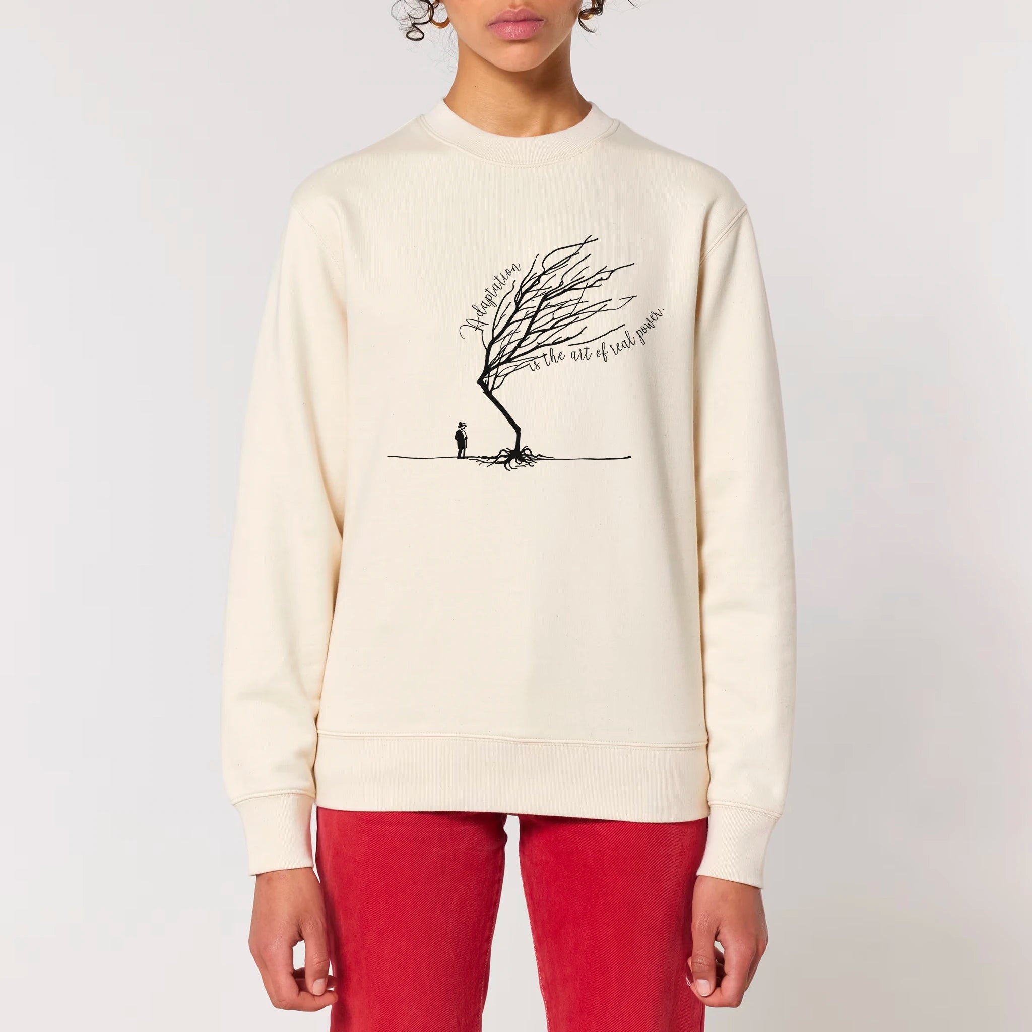 Unisex Heavyweight Organic Sweatshirt Natural Raw model female front Bend Not Break