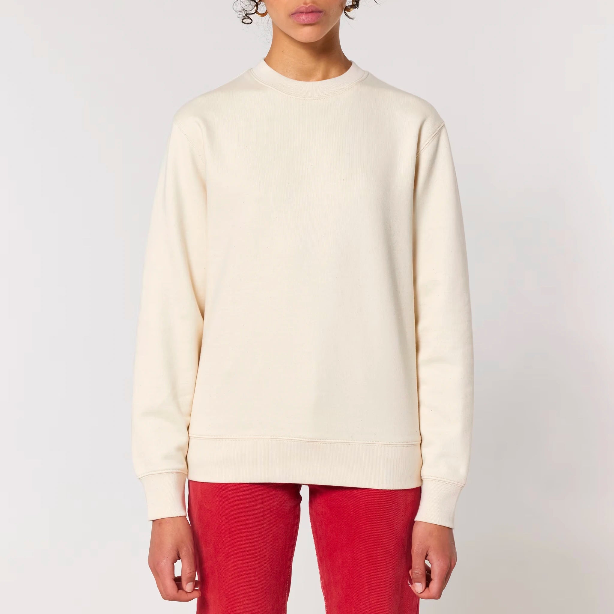 Unisex Heavyweight Organic Sweatshirt Natural Raw model female front Control Tool