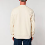 Unisex Heavyweight Organic Sweatshirt Natural Raw model male back Conscious Creator