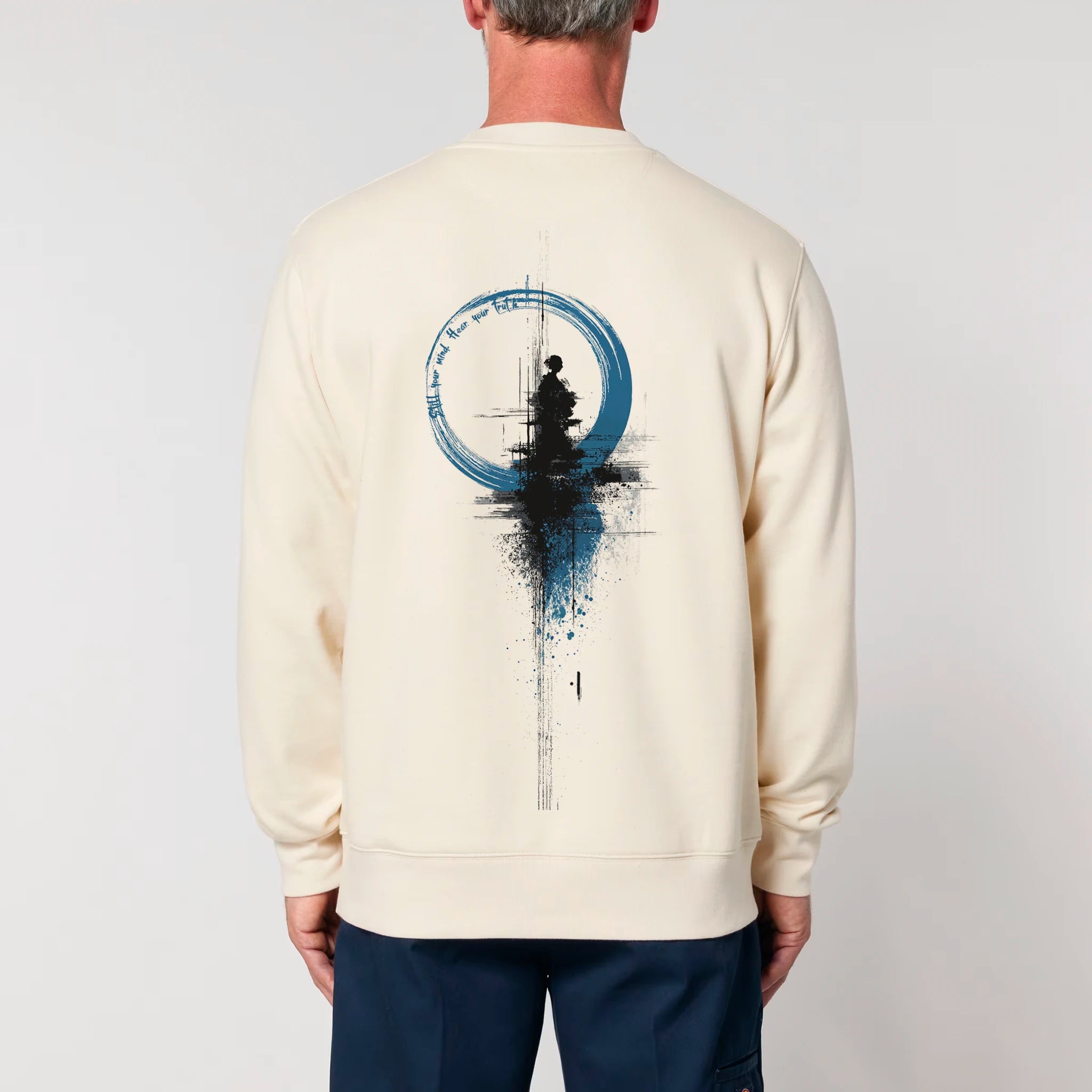 Unisex Heavyweight Organic Sweatshirt Natural Raw model male back Inner Truth