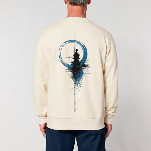 Unisex Heavyweight Organic Sweatshirt Natural Raw model male back Inner Truth