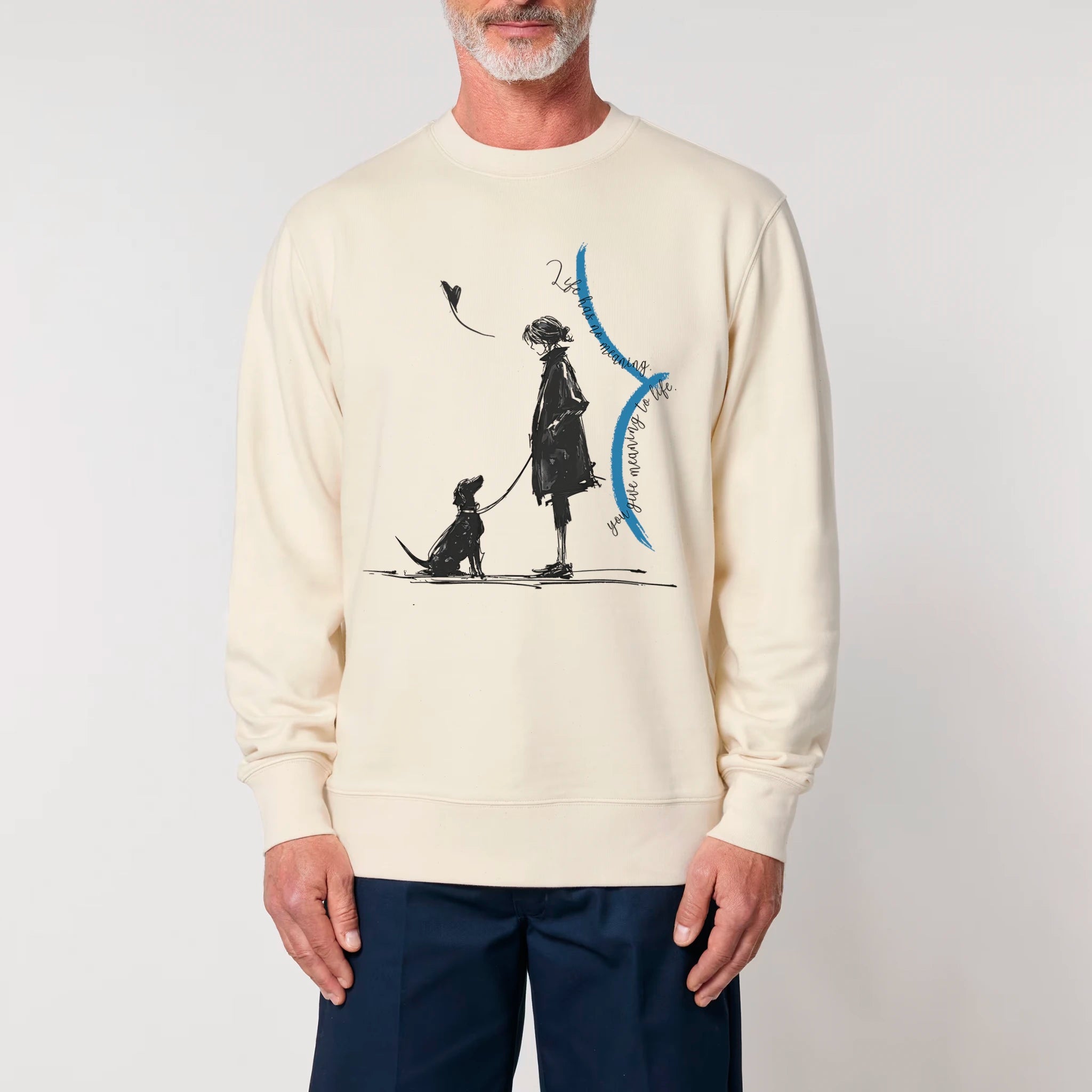 Unisex Heavyweight Organic Sweatshirt Natural Raw model male front Meaningful Life