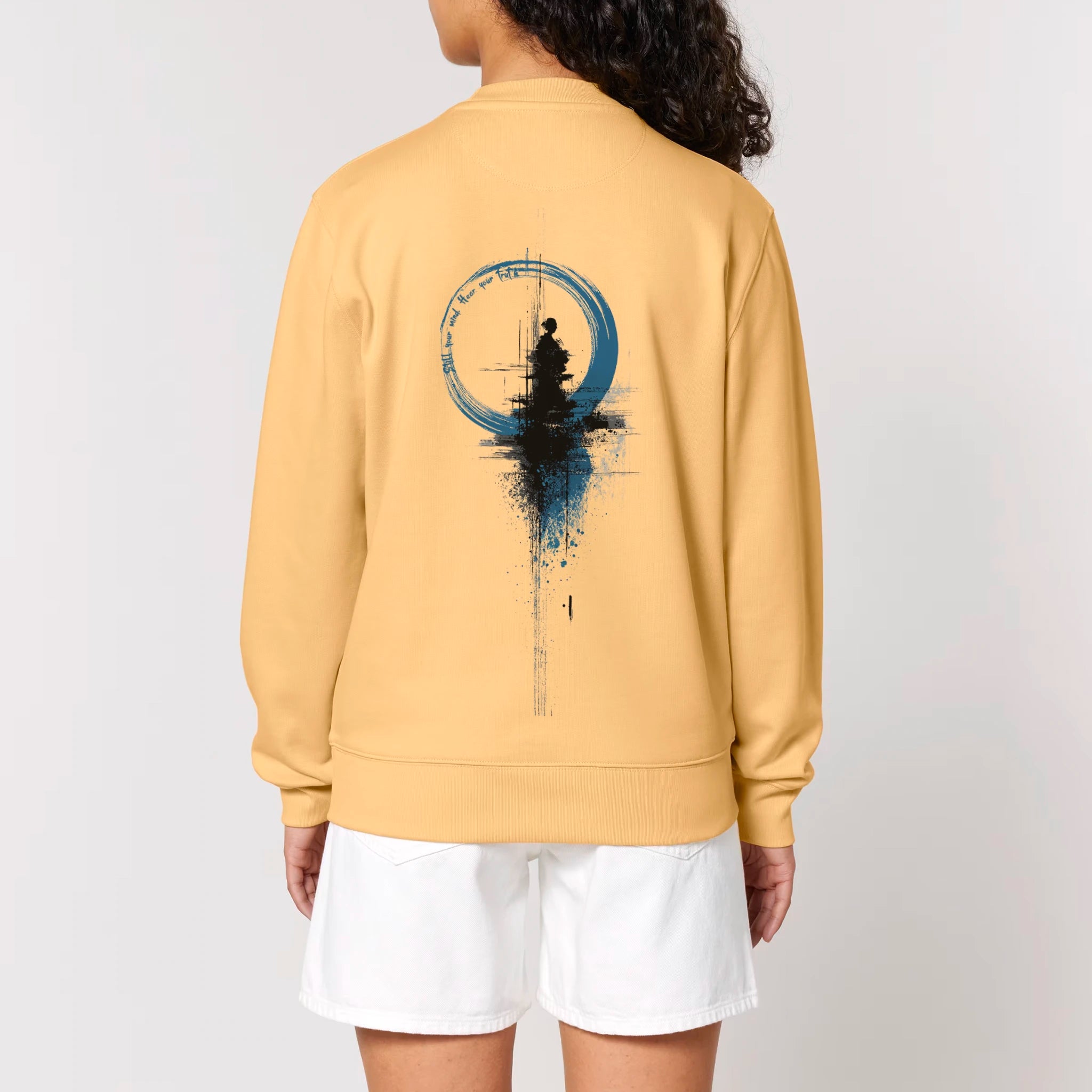 Unisex Heavyweight Organic Sweatshirt Nispero model female back Inner Truth