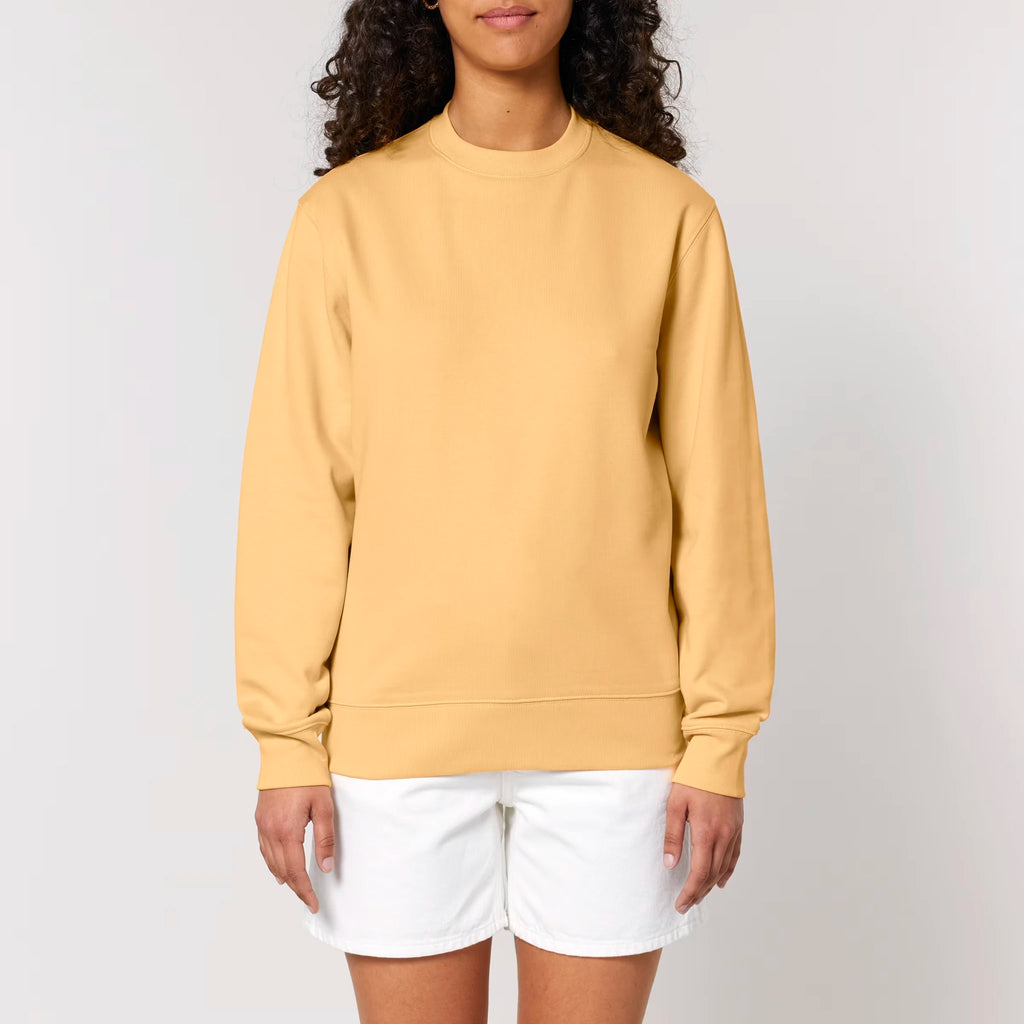 Unisex Heavyweight Organic Sweatshirt Nispero model female front Inner Truth