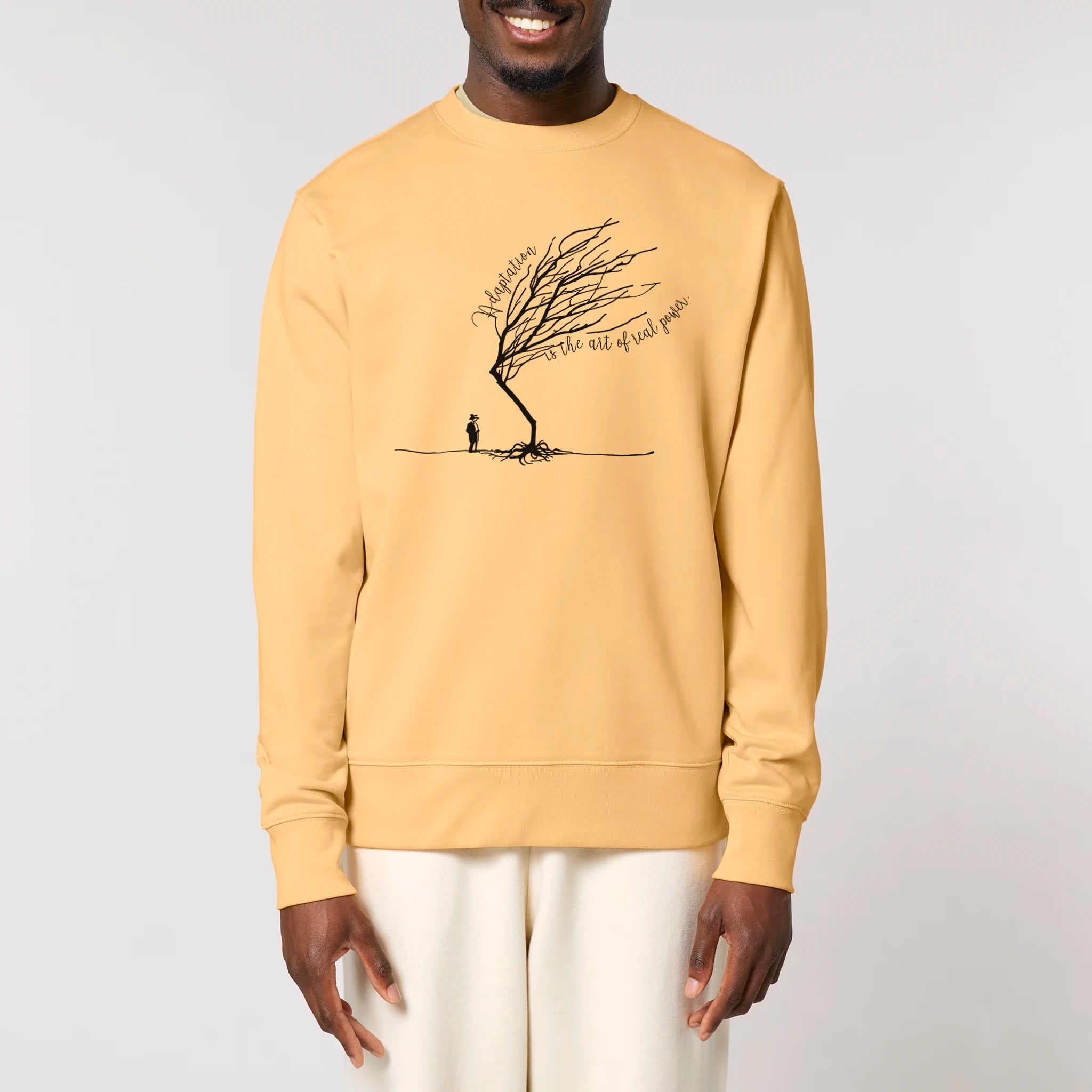 Unisex Heavyweight Organic Sweatshirt Nispero model male front Bend Not Break