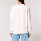 Unisex Heavyweight Organic Sweatshirt Off-white model female back Always Been 