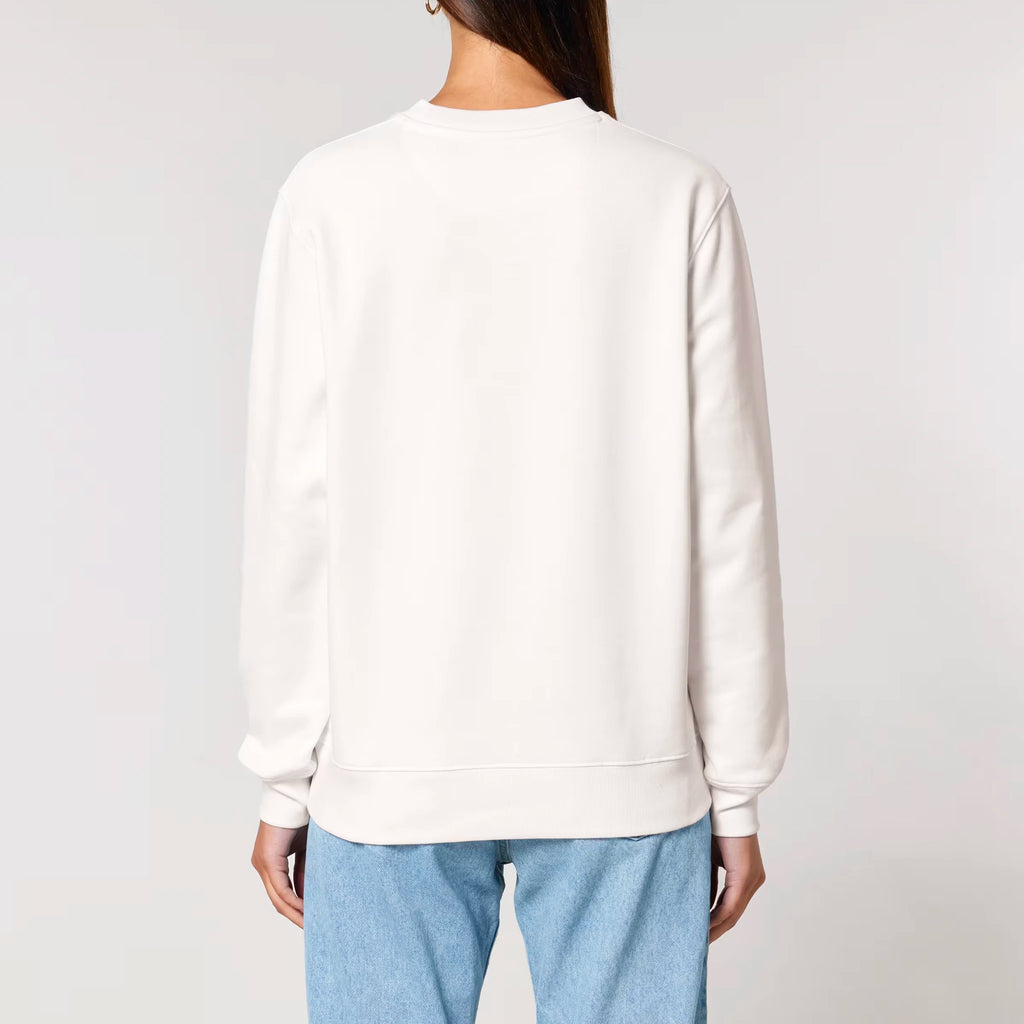 Unisex Heavyweight Organic Sweatshirt Off-white model female back Meaningful Life