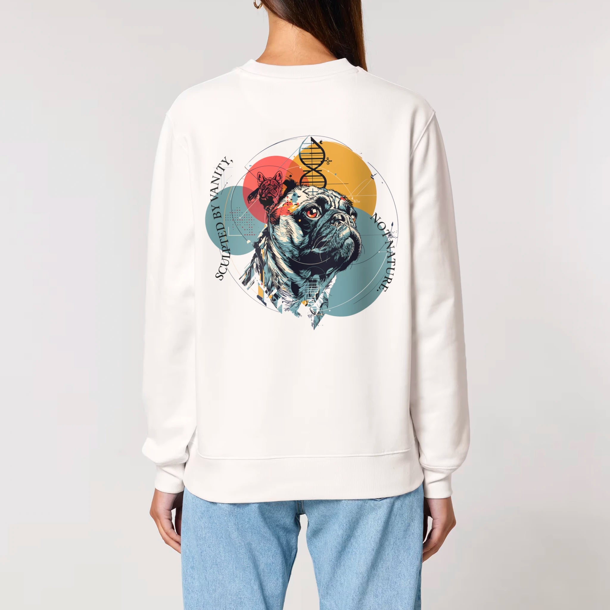 Unisex Heavyweight Organic Sweatshirt Off-white model female back Vaniform