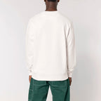 Unisex Heavyweight Organic Sweatshirt Off-white model male back Bend Not Break