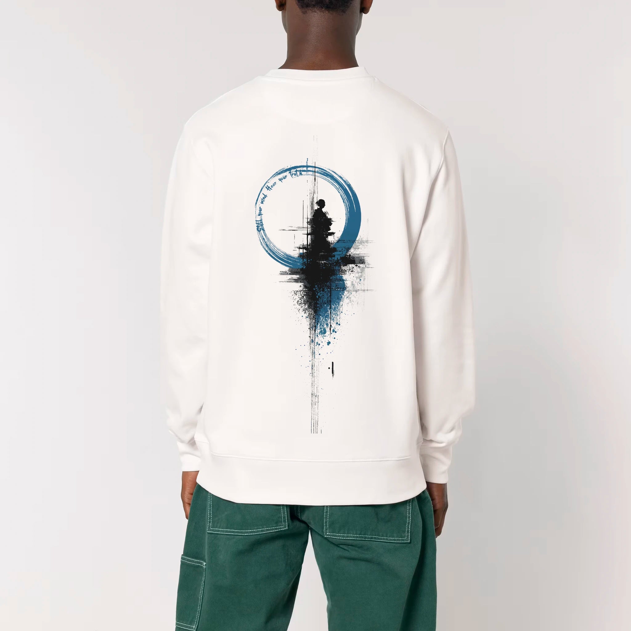 Unisex Heavyweight Organic Sweatshirt Off-white model male back Inner Truth
