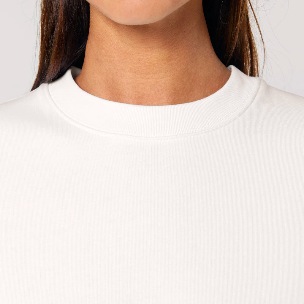 Unisex Heavyweight Organic Sweatshirt Off-white neck model No Limits