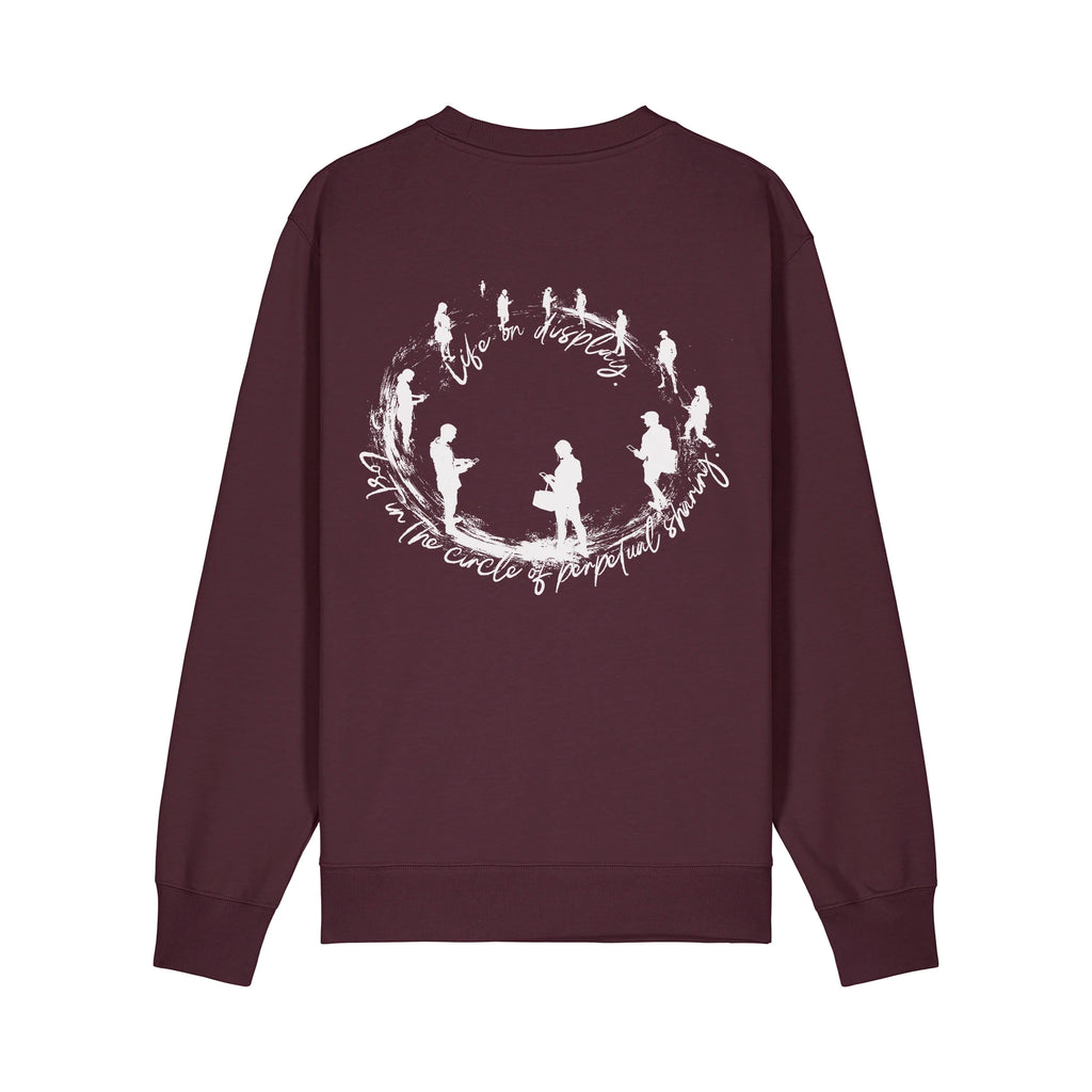 Unisex Heavyweight Organic Sweatshirt Red Brown back Life on Display