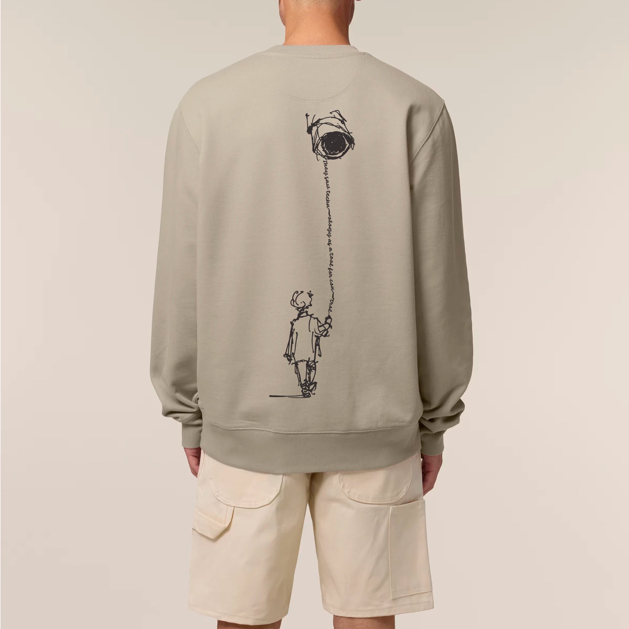 Unisex Heavyweight Organic Sweatshirt Stone model male back Control Tool