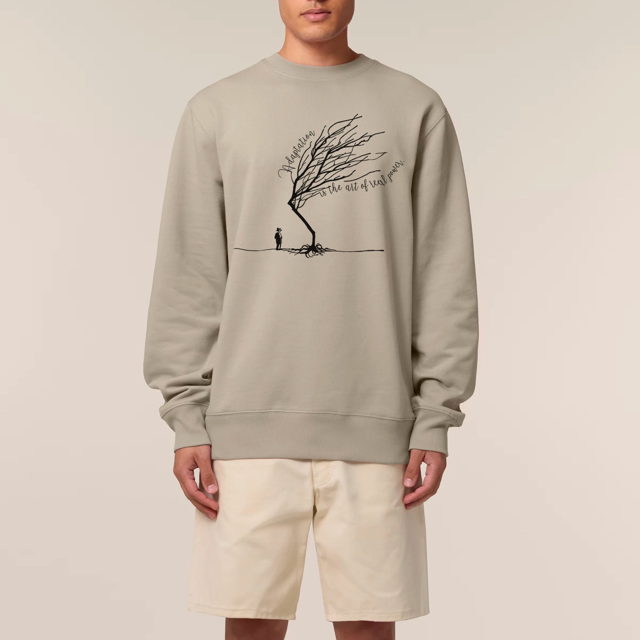 Unisex Heavyweight Organic Sweatshirt Stone model male front Bend Not Break