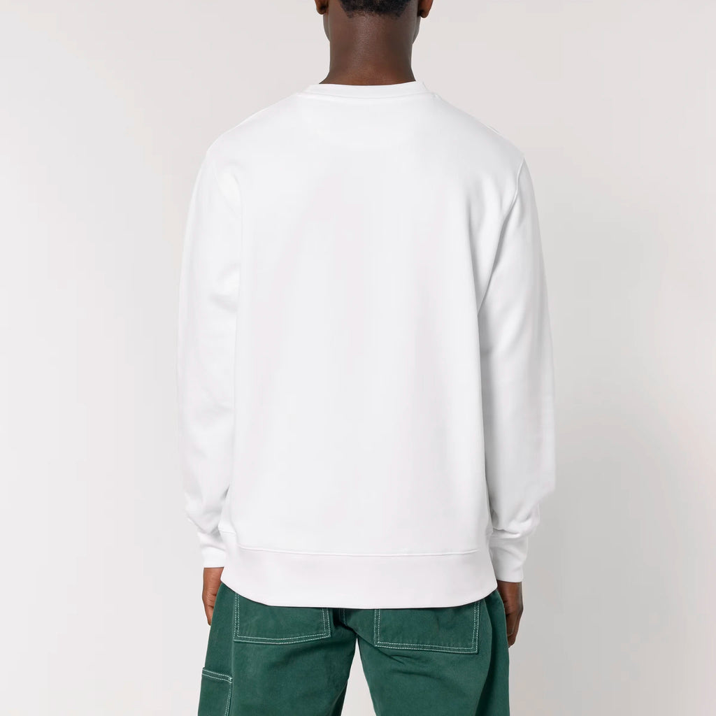 Unisex Heavyweight Organic Sweatshirt White model male back Conscious Creator