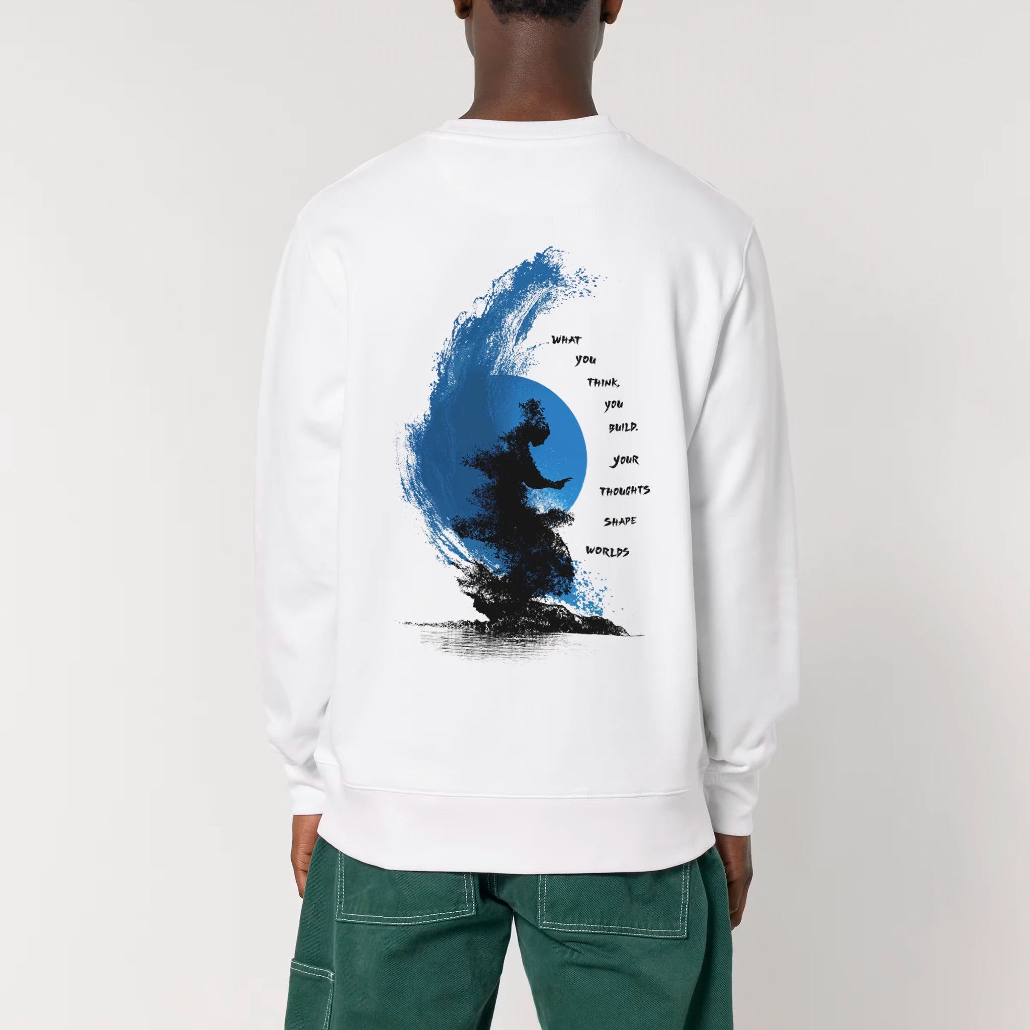 Unisex Heavyweight Organic Sweatshirt White model male back No Limits