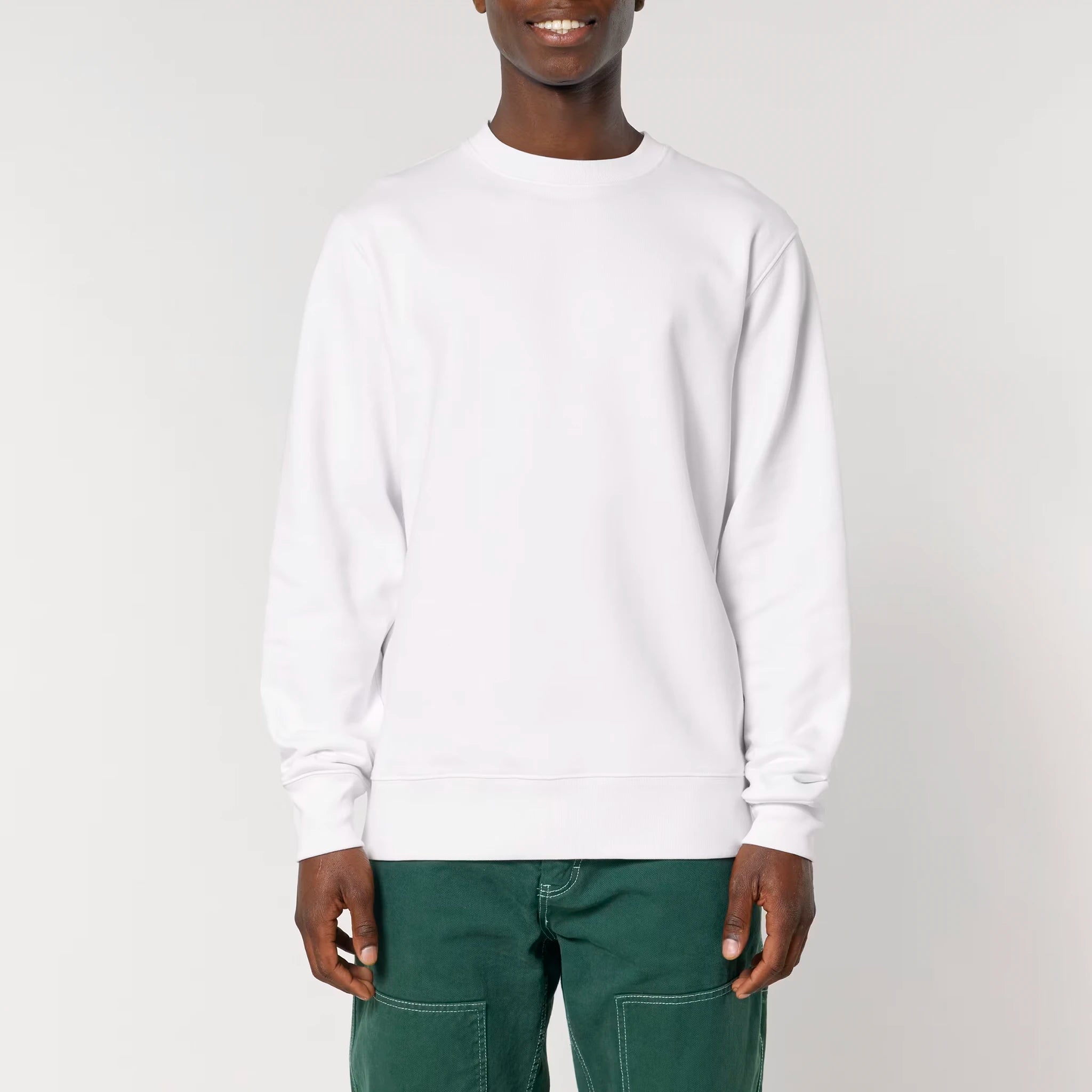 Unisex Heavyweight Organic Sweatshirt White model male front No Limits