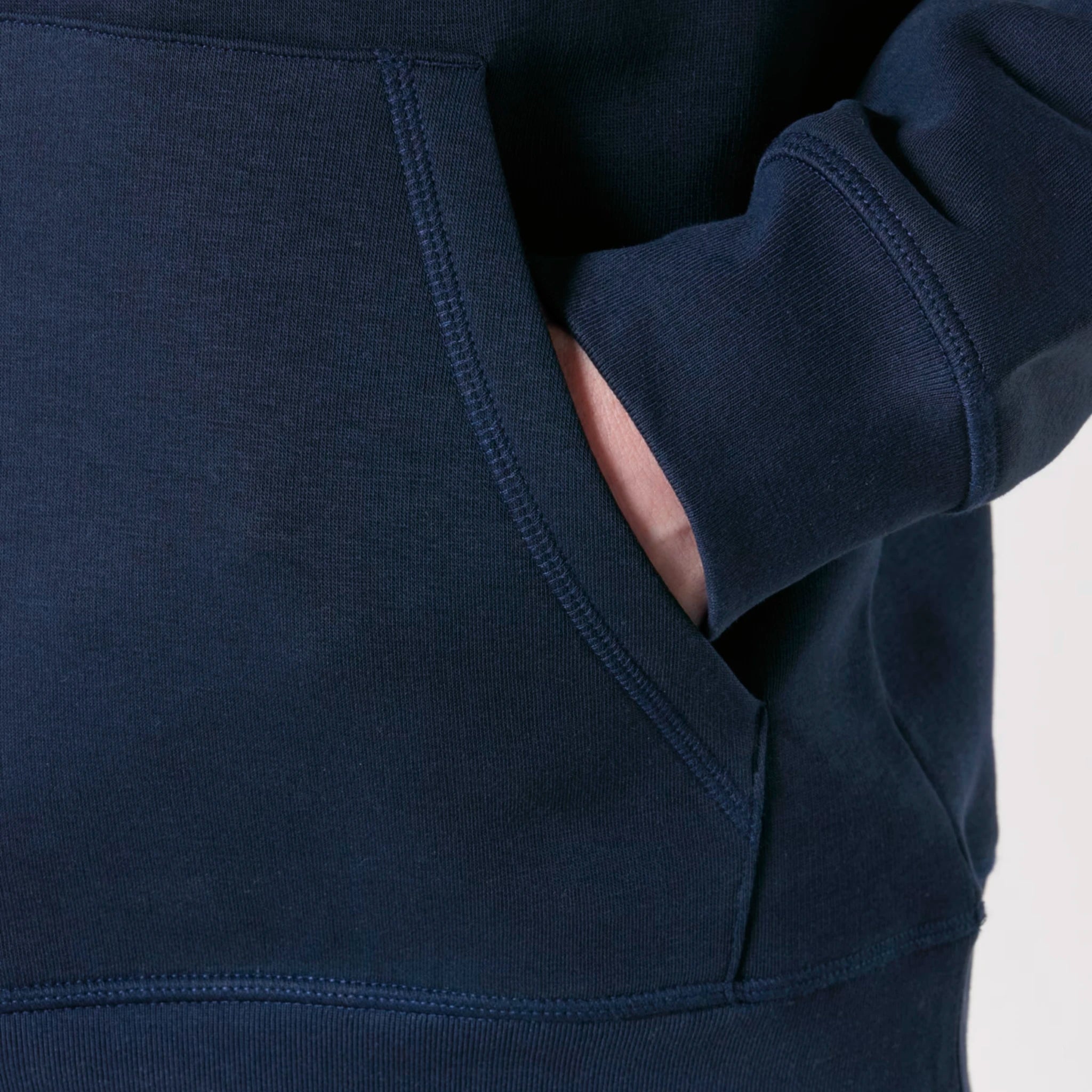 Unisex Midweight Organic Recycled Hoodie French Navy pocket Hollow System