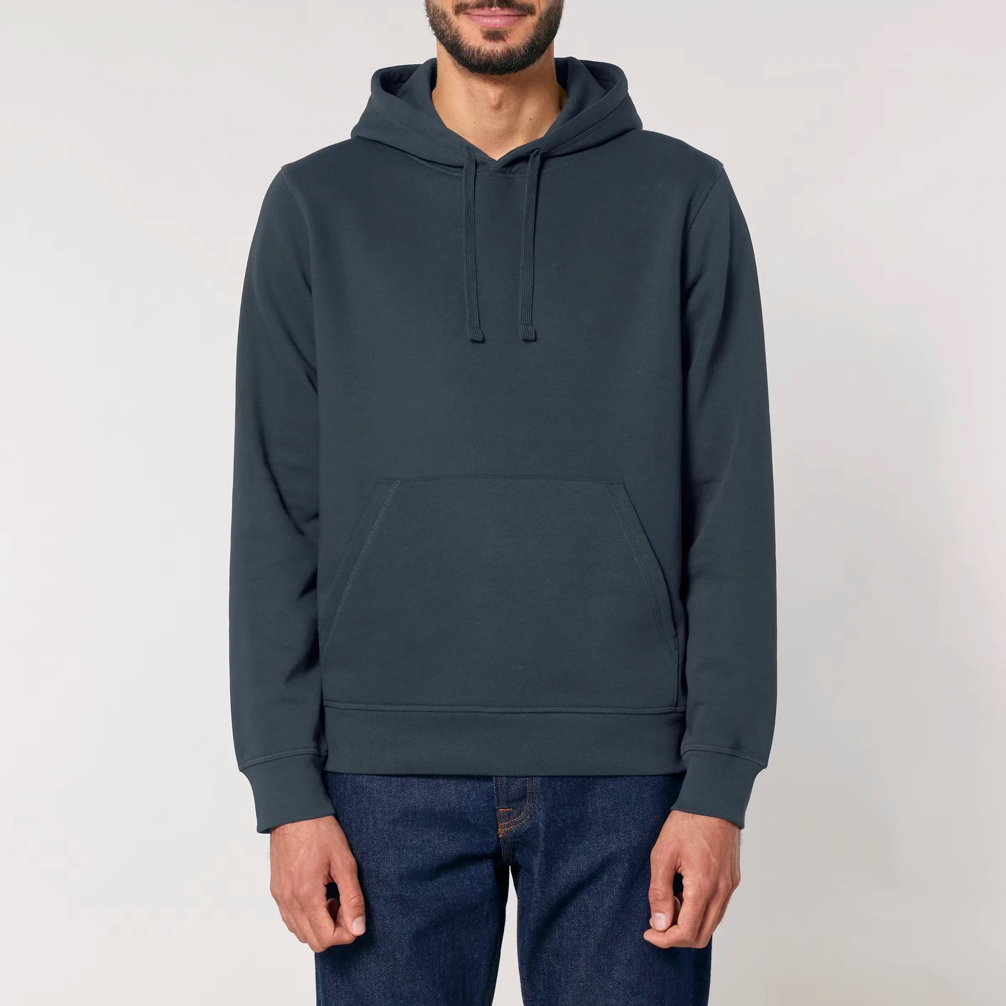 Unisex Midweight Organic Recycled Hoodie India Ink Grey model male front Hollow System