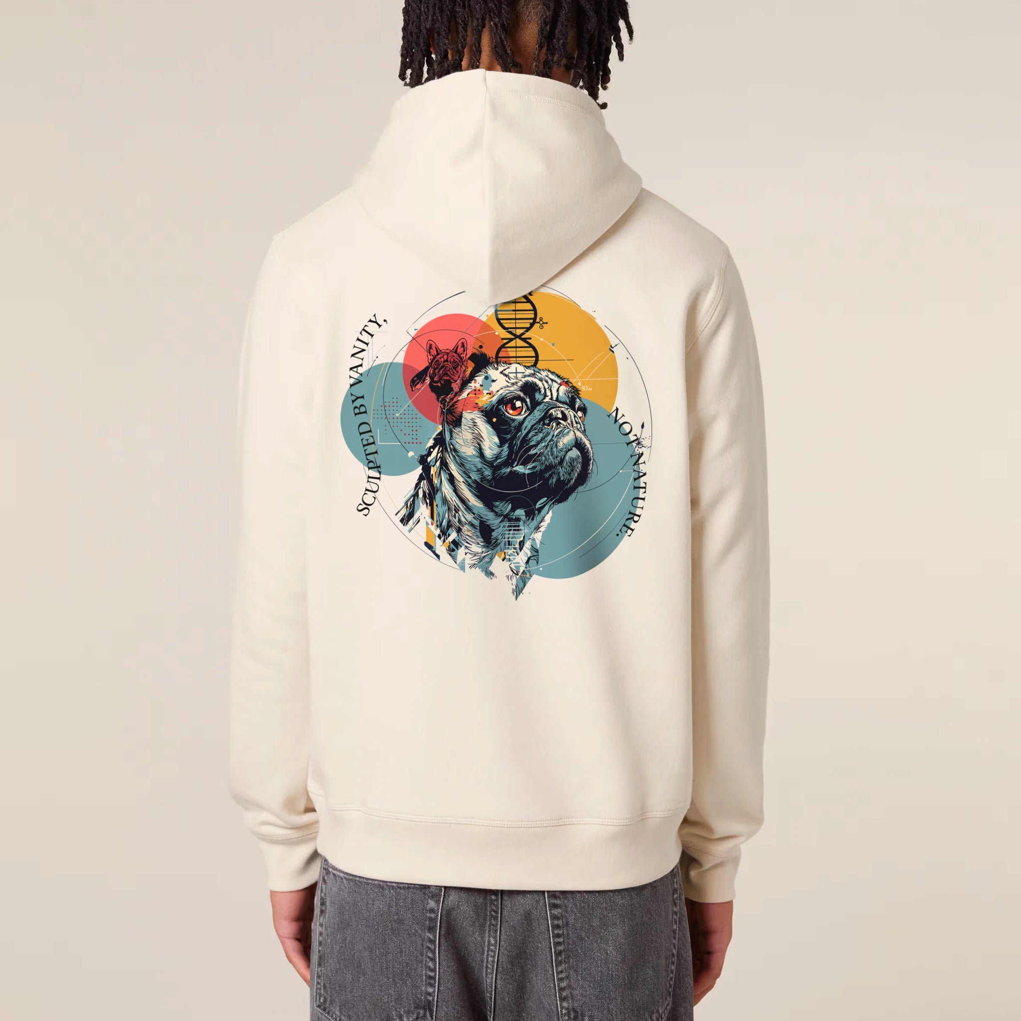 Unisex Midweight Organic Recycled Hoodie Natural Raw model male back Vaniform