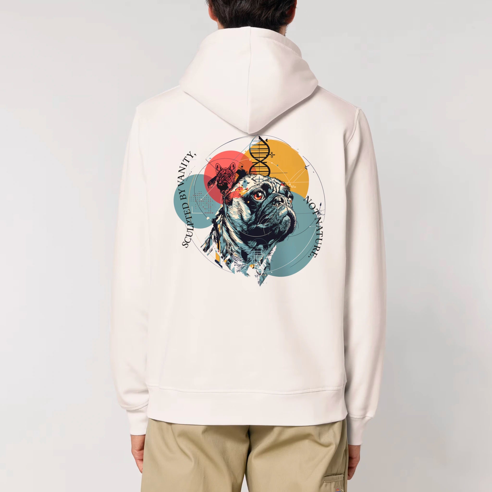 Unisex Midweight Organic Recycled Hoodie Vintage White model male back Vaniform