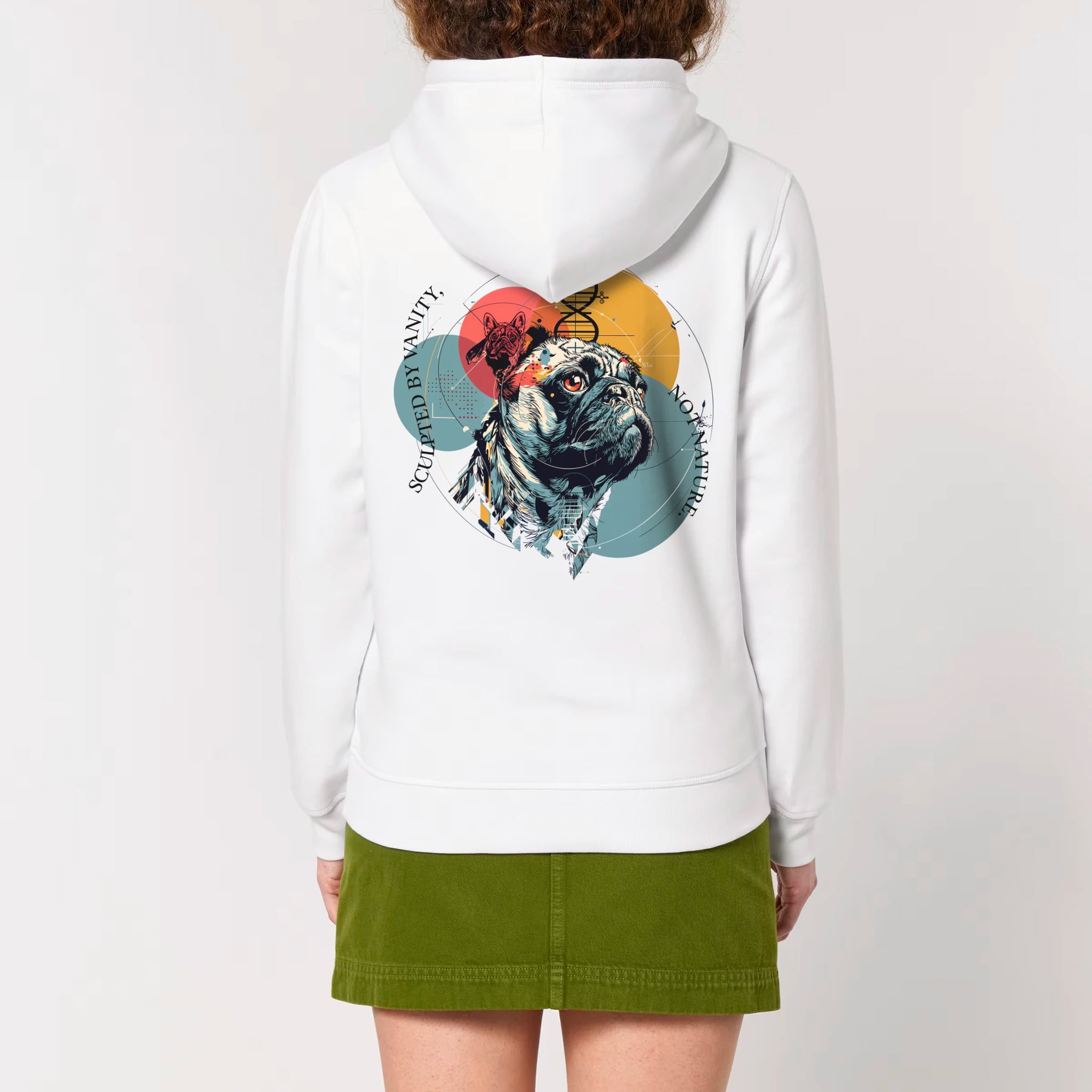 Unisex Midweight Organic Recycled Hoodie White model female back Vaniform