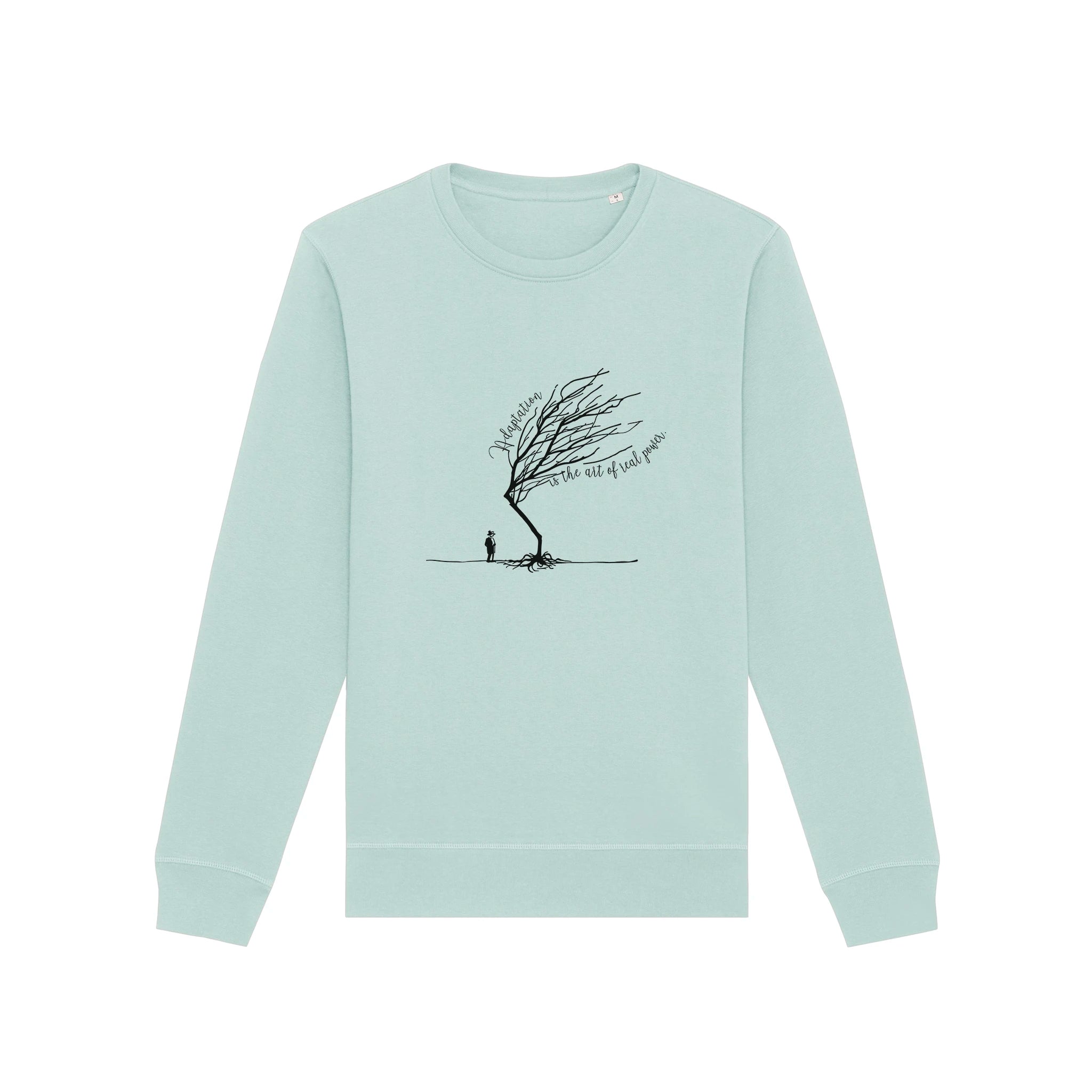 Unisex Midweight Recycled Sweatshirt Caribbean Blue front Bend Not Break