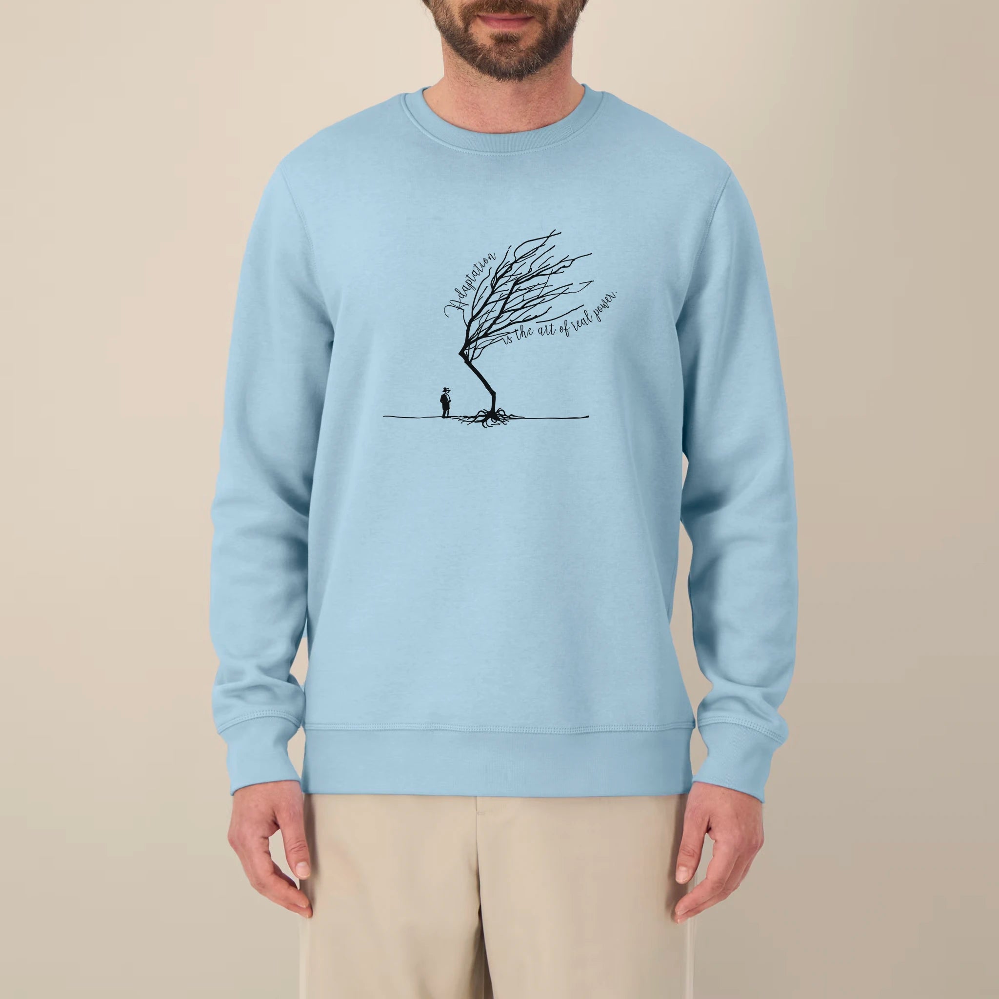 Unisex Midweight Recycled Sweatshirt Sky Blue model male front Bend Not Break