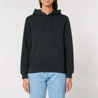 Unisex Organic Midweight Recycled Hoodie Black model female front Life on Display