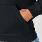 Unisex Organic Midweight Recycled Hoodie Black sleeves model Life on Display