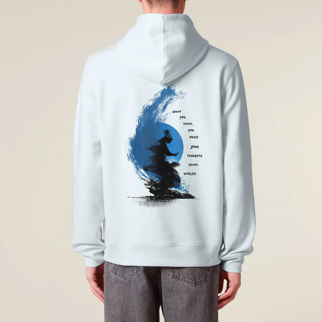 Unisex Organic Midweight Recycled Hoodie Blue Ice model male back No Limits