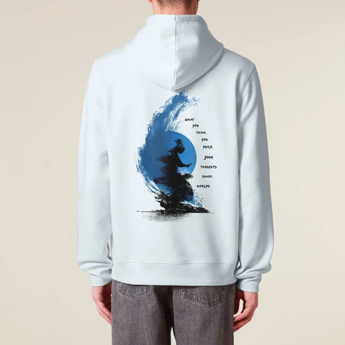 Unisex Organic Midweight Recycled Hoodie Blue Ice model male back No Limits