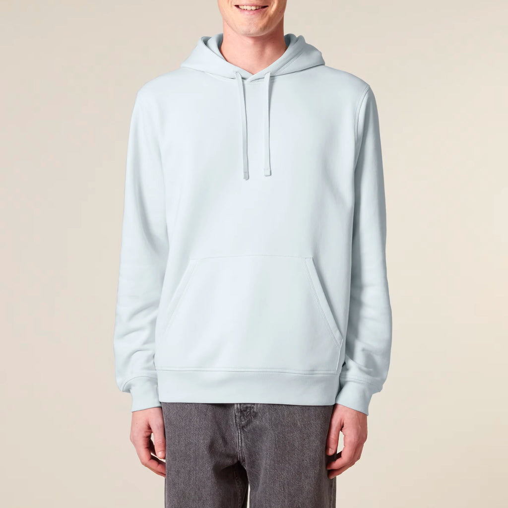 Unisex Organic Midweight Recycled Hoodie Blue Ice model male front Inner Truth