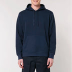 Unisex Organic Midweight Recycled Hoodie French Navy model male front Life on Display