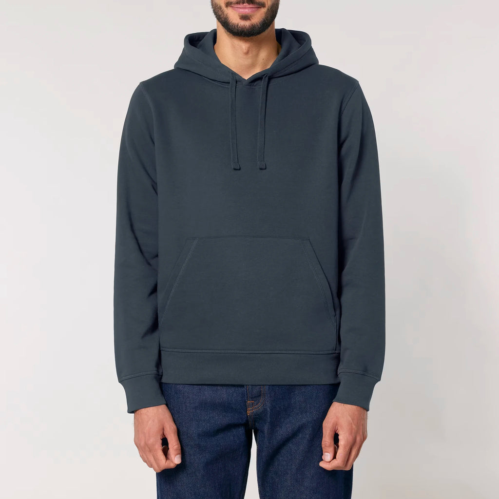 Unisex Organic Midweight Recycled Hoodie India Ink Grey model male front Life on Display