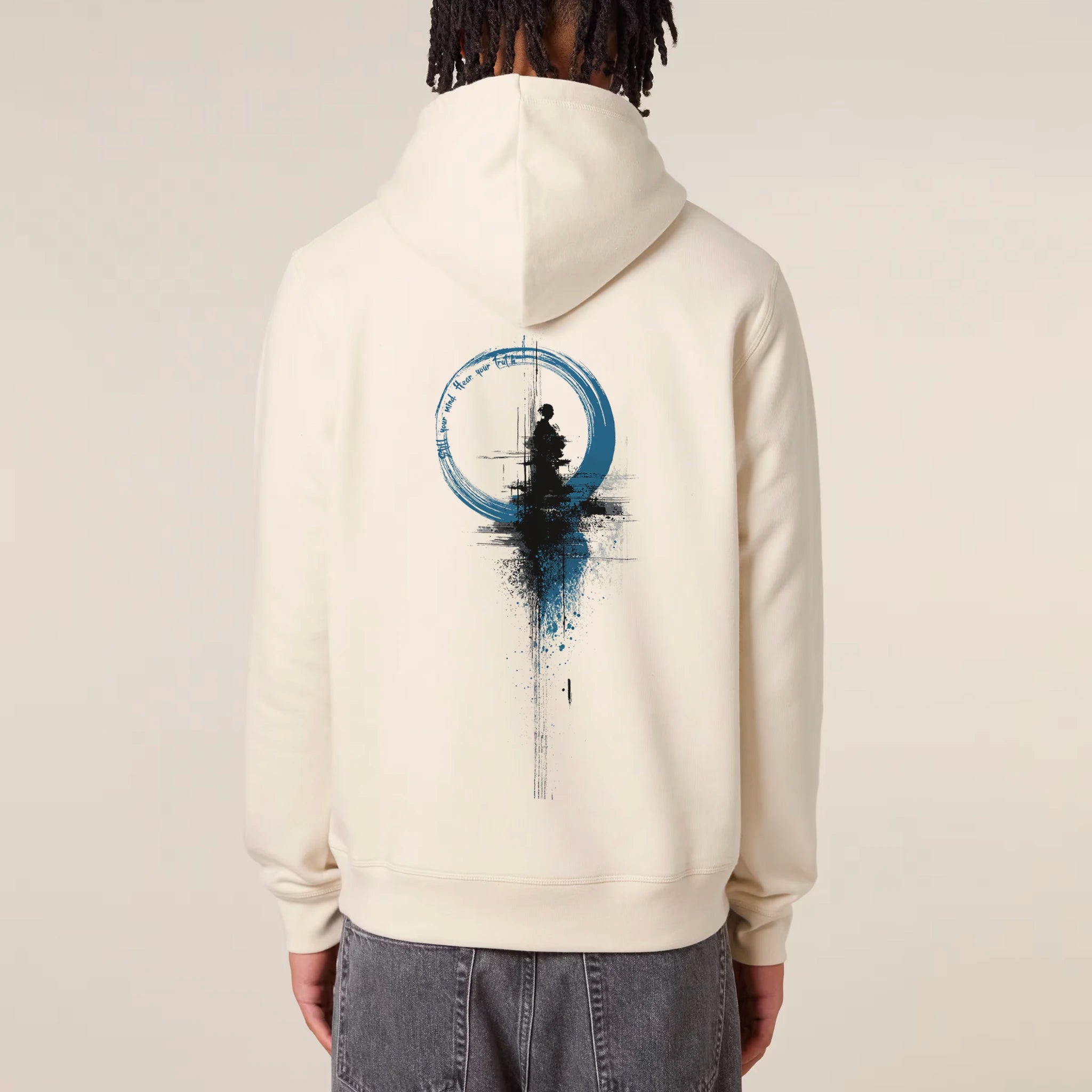 Unisex Organic Midweight Recycled Hoodie Natural Raw model male back Inner Truth