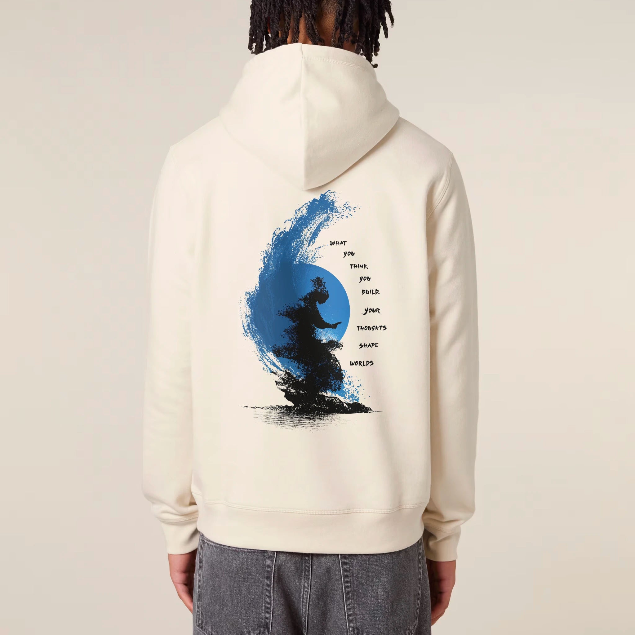 Unisex Organic Midweight Recycled Hoodie Natural Raw model male back No Limits