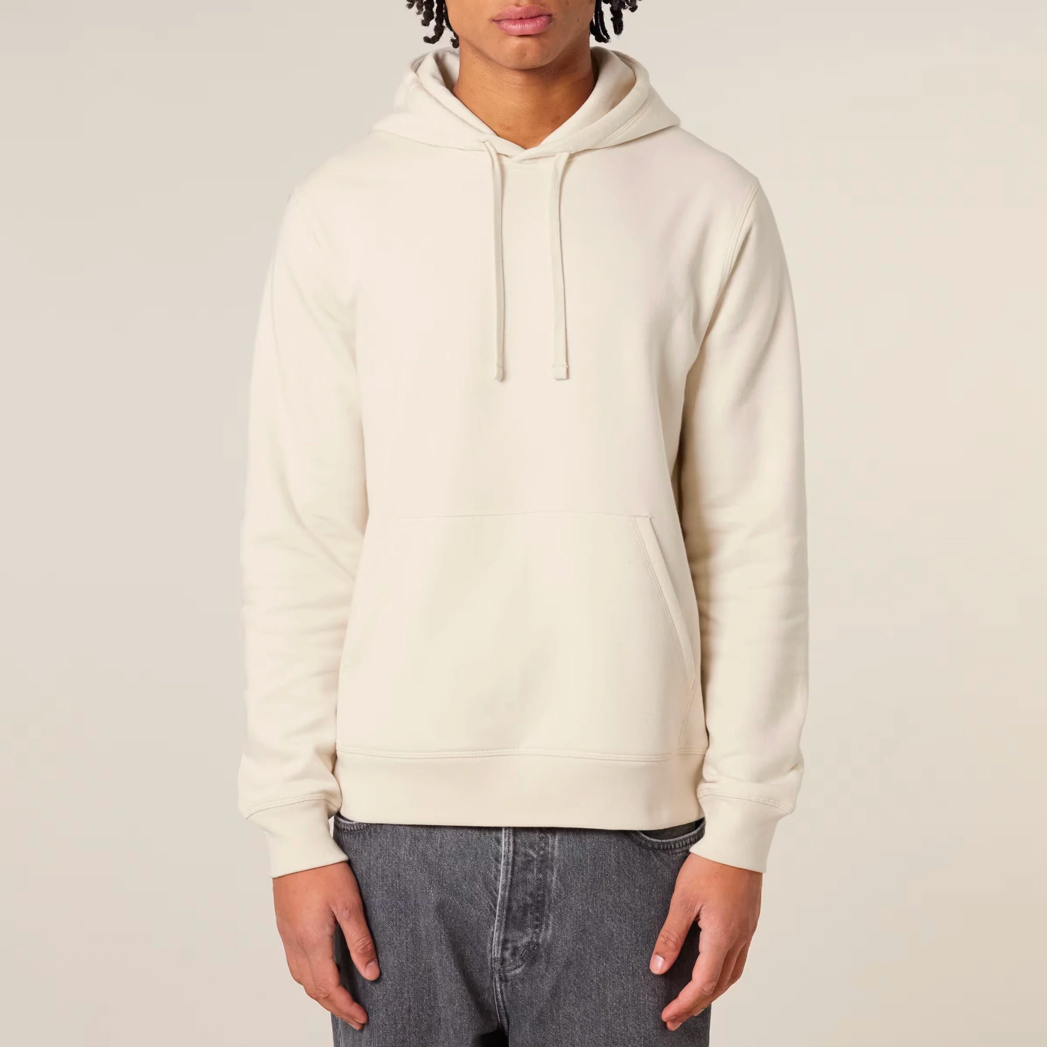 Unisex Organic Midweight Recycled Hoodie Natural Raw model male front Inner Truth