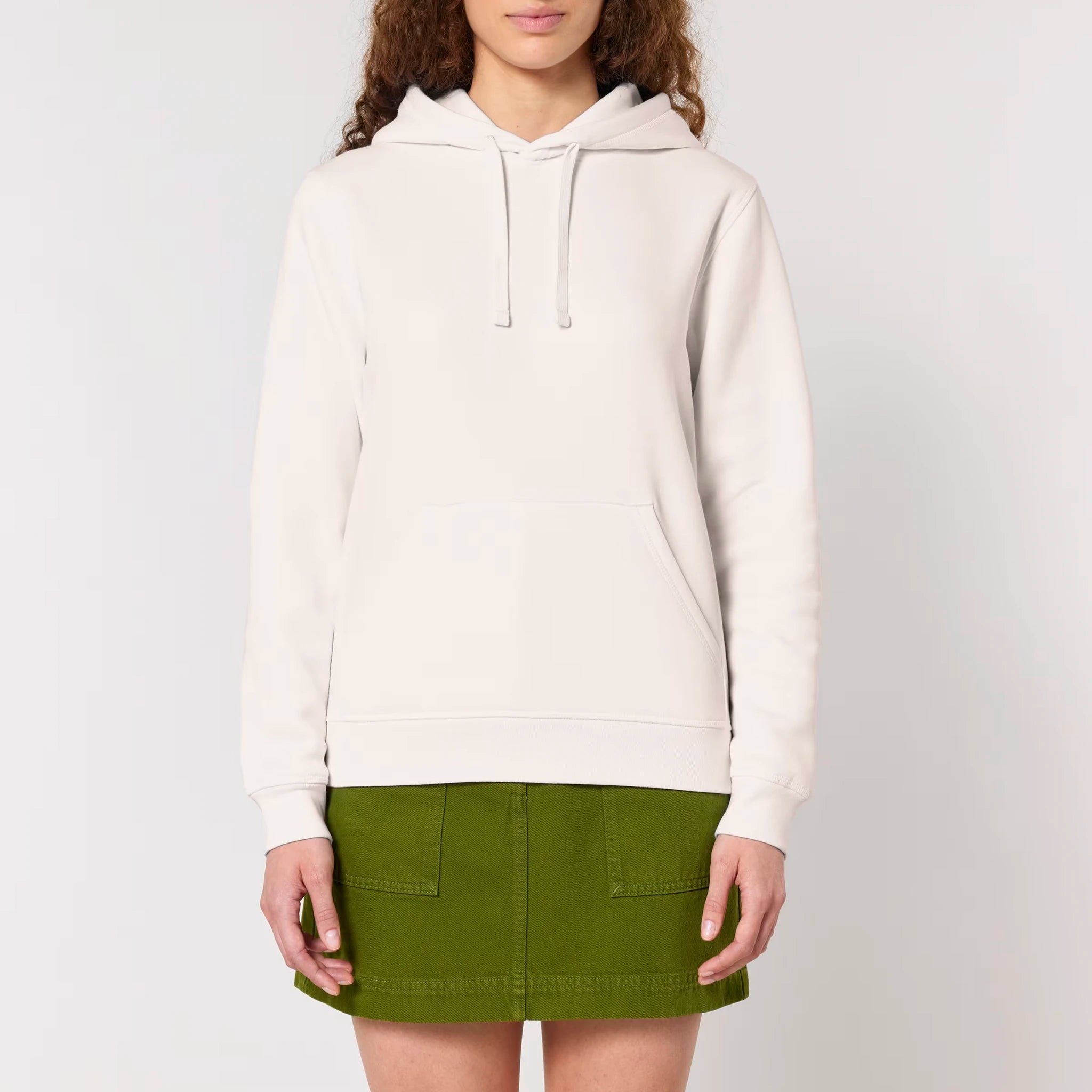 Unisex Organic Midweight Recycled Hoodie Vintage White model female front Always Been